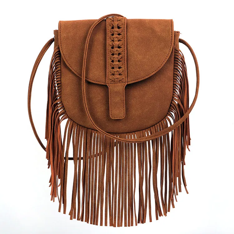 Bohemian Fringe Crossbody Bag - Womens Faux Suede Hippie