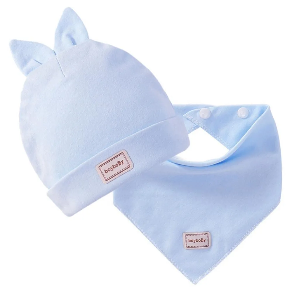 Baby Hat Scarf Couleur solide Suit en deux pièces 2pcs / Set Nouveau-né Baby Cap Breie avec oreilles Belle serviette Triangle Bib