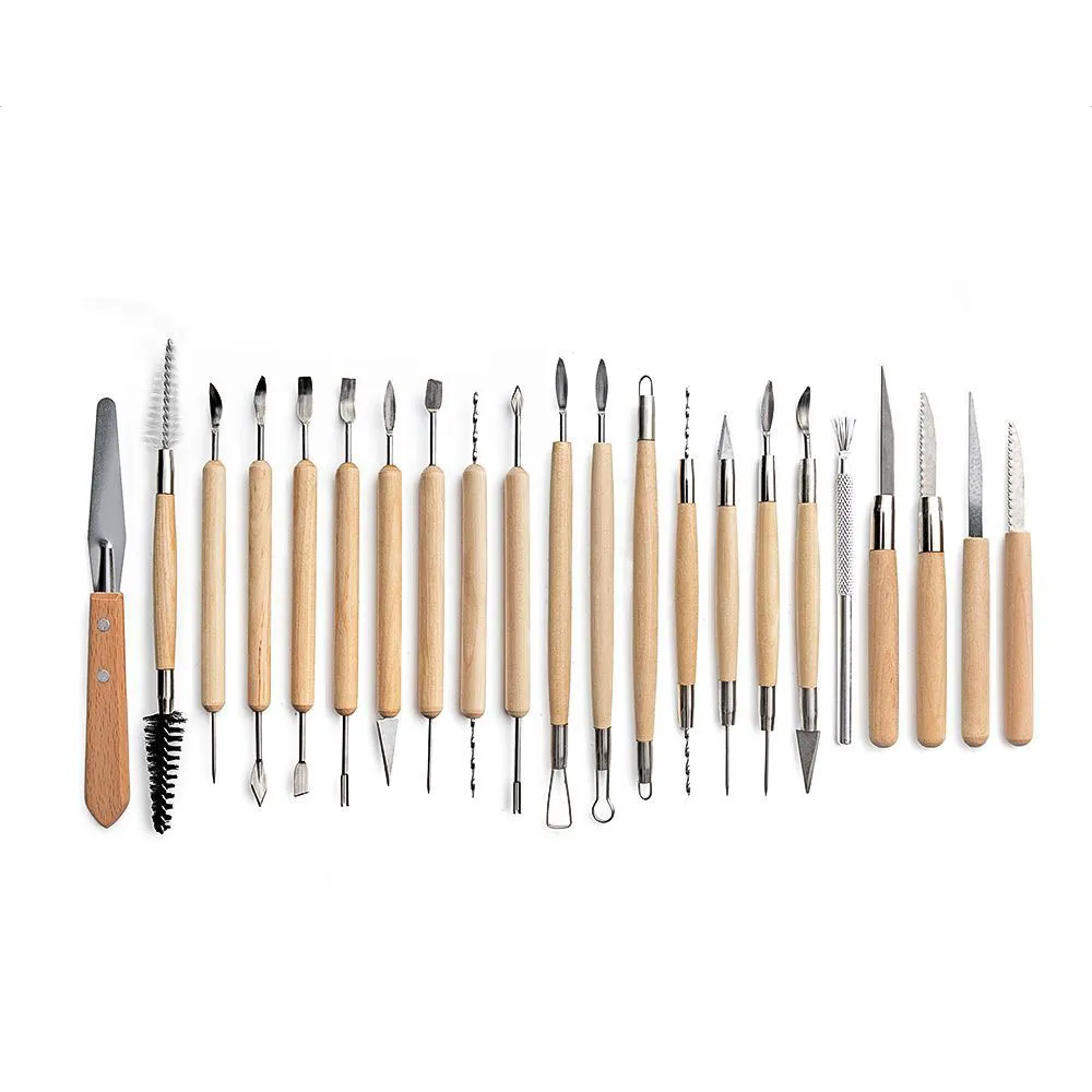 32st konstkonst Hantverk Clay Sculpting Tools Pottery Carving Tool Kit Pottery Ceramics Ceramics Trähandtag Modellering av lerverktygsset