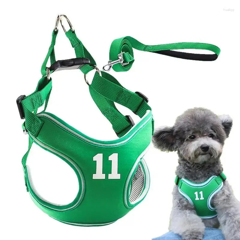 Dog Apparel Puppy Harness Reflective Pet With Traction Rope Adjustable Breathable For Outdoor Walking Hiking Training