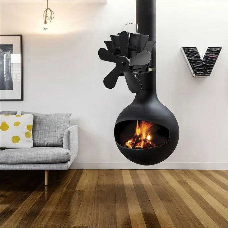 5 Blades Fireplace Stove Fan Black Eco-Friendly Log Wood Burner Accessories Home Fireplace Fan New Winter Warmer Stove Heat Fan