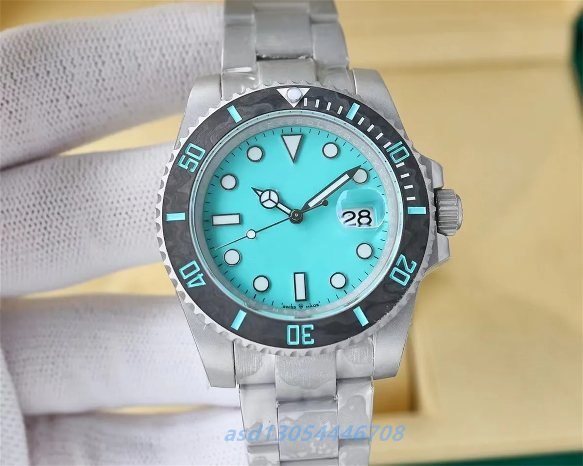 2024 New Diw Mens Watch Sub Custom مع ألياف الكربون مدي Swiss Super Luminous Bead 904L Steel مع 3135 حجم حركة 40 ملم