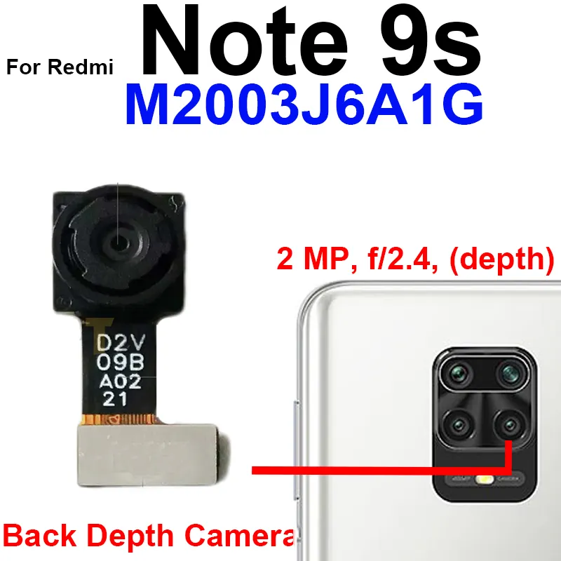 Camera aan de achterkant voor Xiaomi Redmi Note 9S M2003J6A1G Achter Voorkant Kleine selfie tegenover ultrawide cameraflexkabelmodelonderdelen
