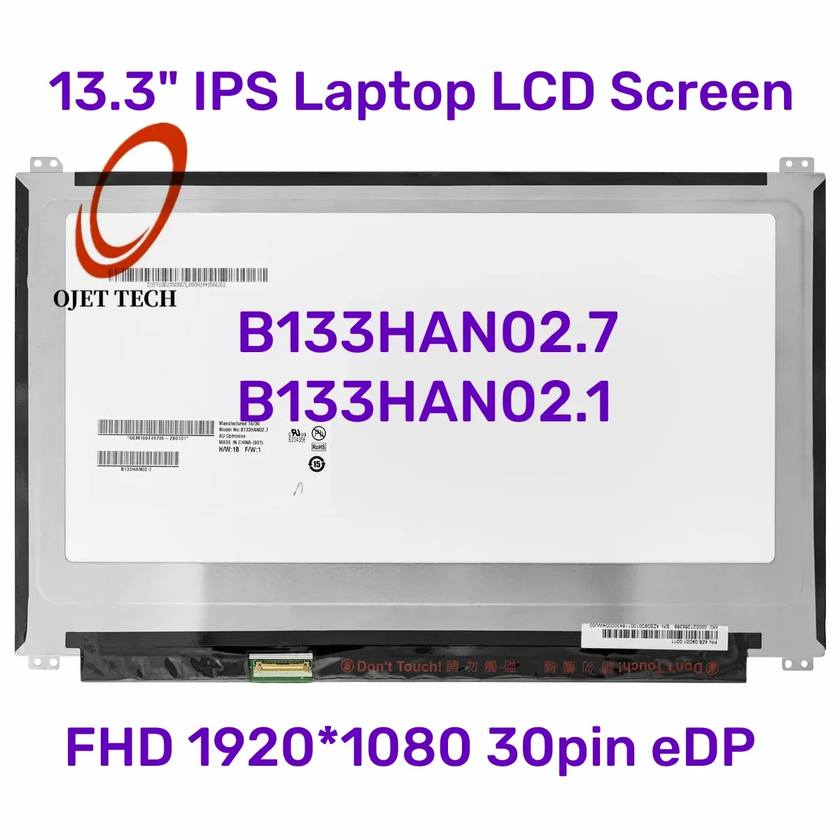 Écran 13.3 "Panneau d'affichage B133Han02.7 B133Han02.1 pour ASUS UX305 UX360CA UX360C 99% SRGB IPS 1920 * 1080 Écran LCD d'ordinateur portable