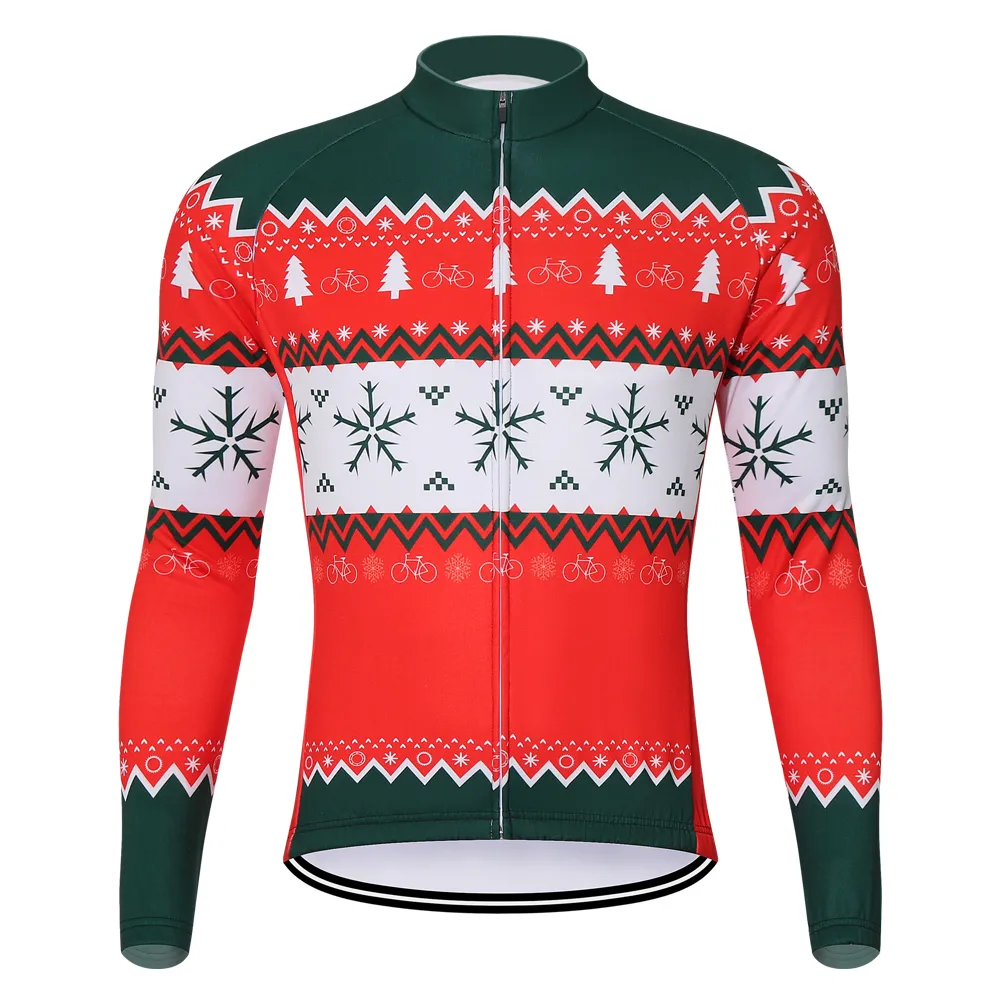 Autumn Man Thin Clothes Maillot Cycling Jersey Red Bicycle Christmas New Year Cykel Långärmad cykltröja Factory Outlet