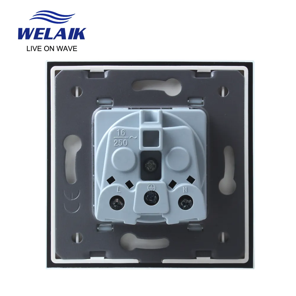 WELAIK 16A 1Frame 80*80mm France French Standard Wall Power-Socket Tempering-Glass Panel Outlet White Black 220V A18FW
