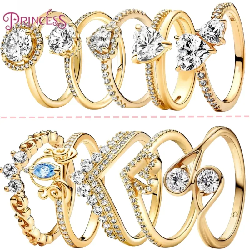 925 Silver Prince Heart Shaped Ring Crown Ring för kvinnor, ljus zirkon, perfekt gåva, fina smycken, original