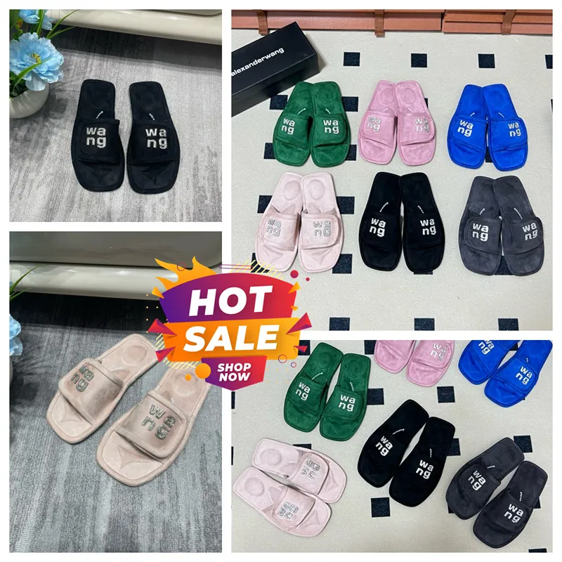 Top Quality Luxury Slippers New Style Designer Sandals Womens Velvet material rhinestone Velcro tape GAI party Soft Room Slip-On Size 35-42 offical slider