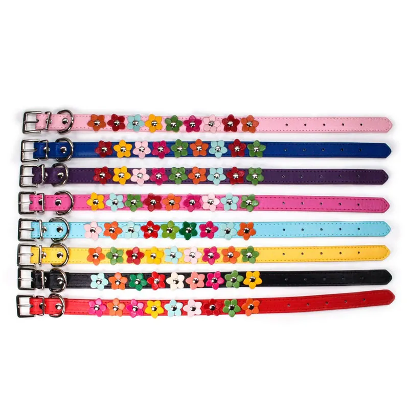 Flores Pet Dog Collar correa PU Cat Collier Collier Camina Correa para un pequeño animal grande Animal Teddy Chihuahua Pug Fashion