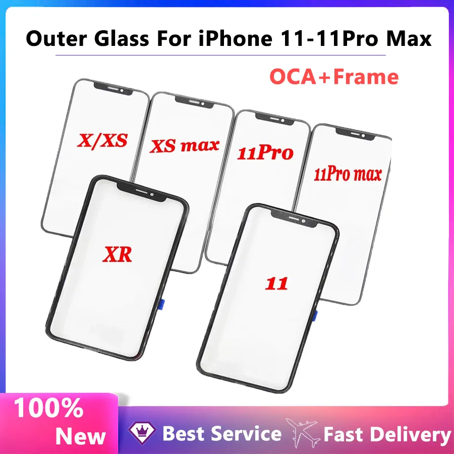 Przedni ekran zewnętrzny szkło z klejem OCA dla iPhone'a XS Max XR 11 11Pro Max Screen LCD Touch Lens Reassement Repairing+narzędzie