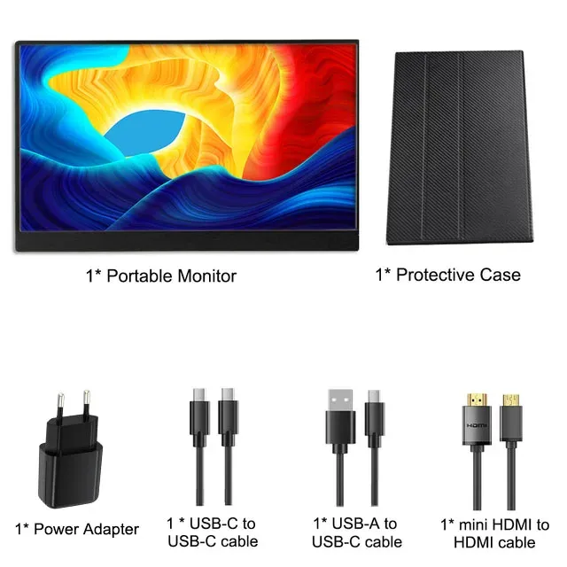 Monitoren 15.6 Portable Monitor Type C USBC HDMI FHD IPS HDR Compatibel met computerpaneel voor PS4 Switch Xbox One -laptoptelefoon