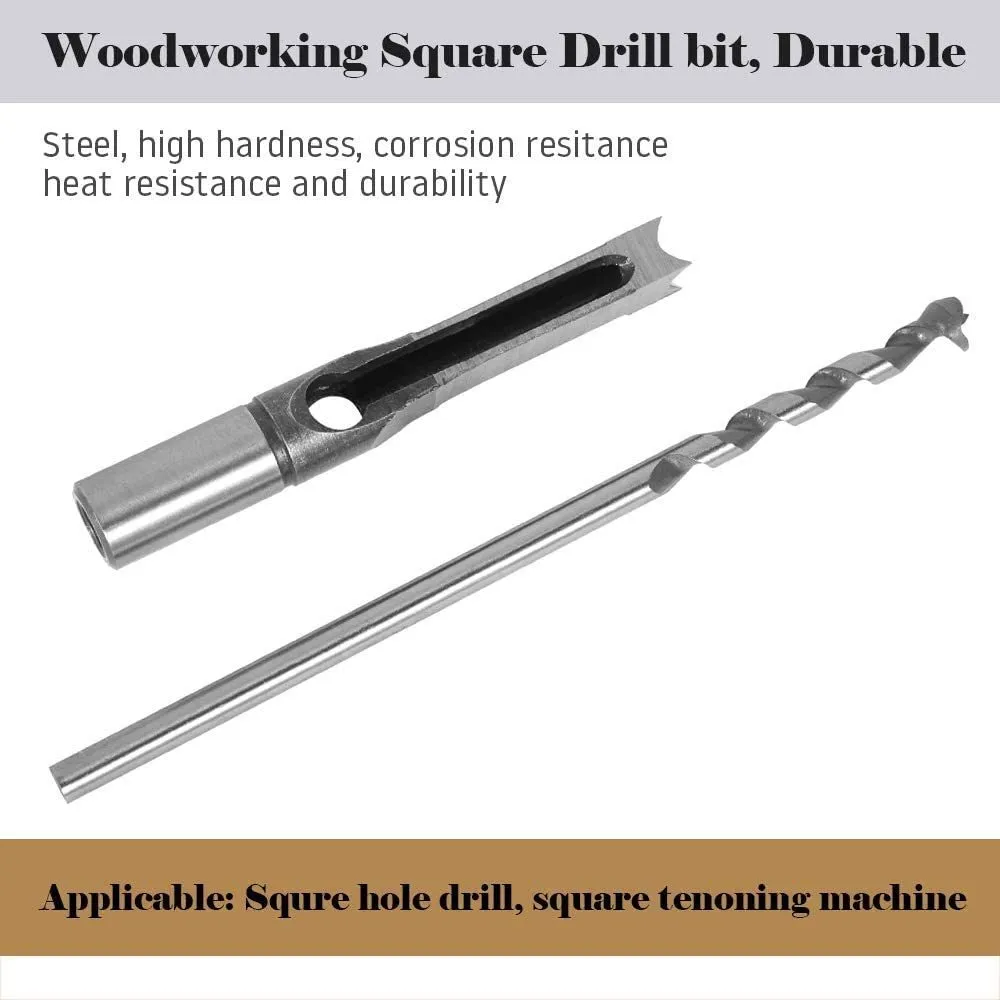 Quadratlochbohrer Bit, 6,4 ~ 12,7 mm langlebiger Sterbungsmeißel -Set, HSS -Twist Bohrer -Bits verlängerte Sägen -Holzbearbeitungs -Kit -Werkzeuge