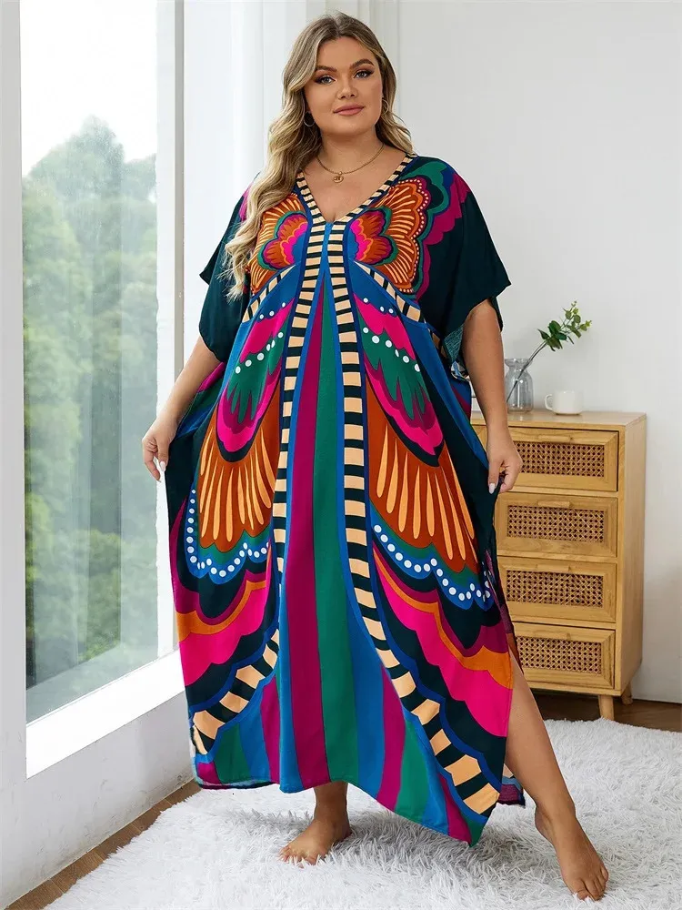 Summer Plus Size Causal Batwing Sleeve Kaftan Maxi Dress for Women Outfit Evening Moo Dresses Q1342 240410