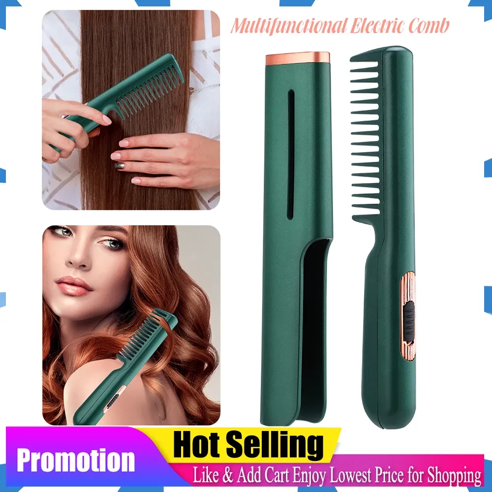 Brushes 2 in 1 Hair Straightener Heating Comb USB Hair Straightening Curling Hairdressing Styling Beard Brush Unisex for Business Travel