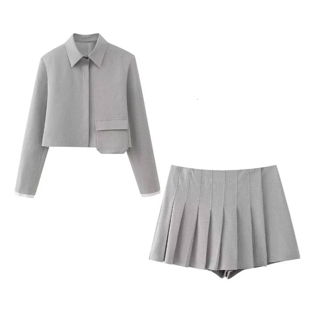 PB ZA Spring Womens Fashion and Elegance Casual Versatile Abel Set Jupe pantalon plissée à l'échelle de la veste 240326