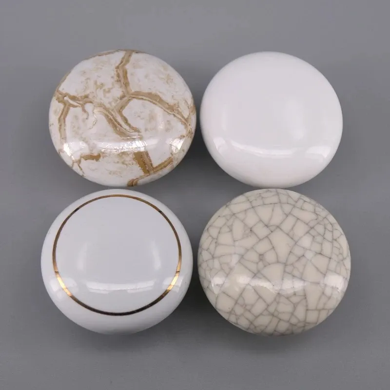 1st runda keramiska knoppar som används för skåpdörrar, lådor, kistor, dekorativa barnrum Vit/Crackle/Marble Knob Pull -handtag