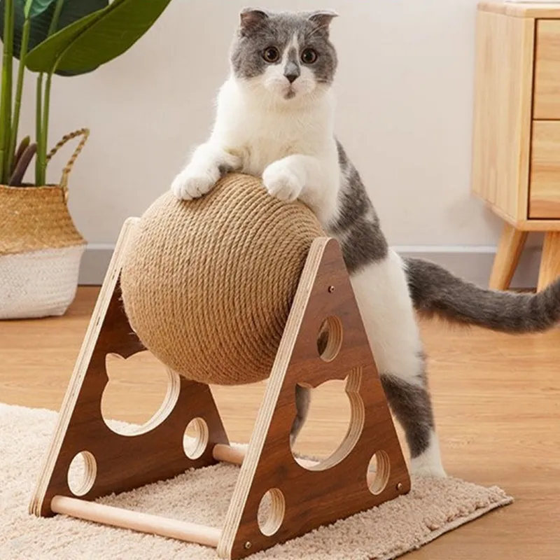 DHgate Multifunctional Cat Tree Natural Sisal Cat Scratcher with Exercise Wheel Climbing Shelves and Ball Toy for Indoor Cats and Kittens Pet Supplies