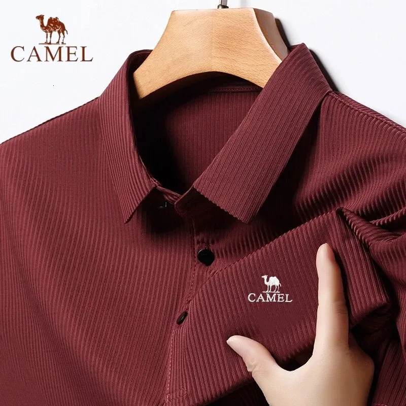 Mens Embroidered Camel Ice Silk Polo Shirt Summer Korean High End Fashion Business Leisure Breattable Short Sleeved T-Shirt 240407