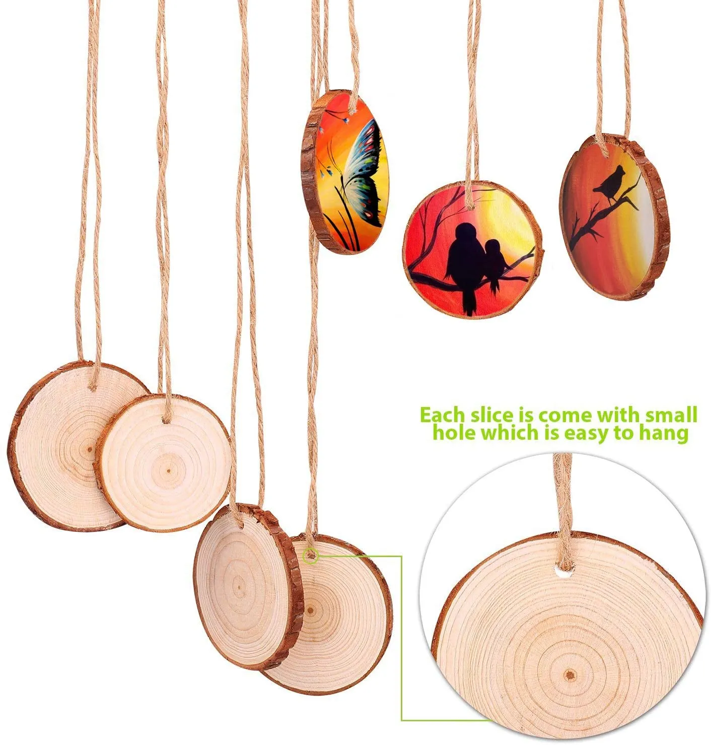 Naturholzscheiben 20 Stcs 6-8 cm Bastelholz Kit unfertigte vorgeschaltete Holzbaumscheiben für Kunst DIY Handwerk Weihnachten