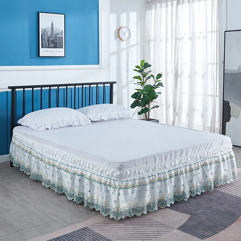 Europese dubbellaags geborduurd kanten bedrok rok elastische band wit sprei zonder bedoppervlak all-match bed schort