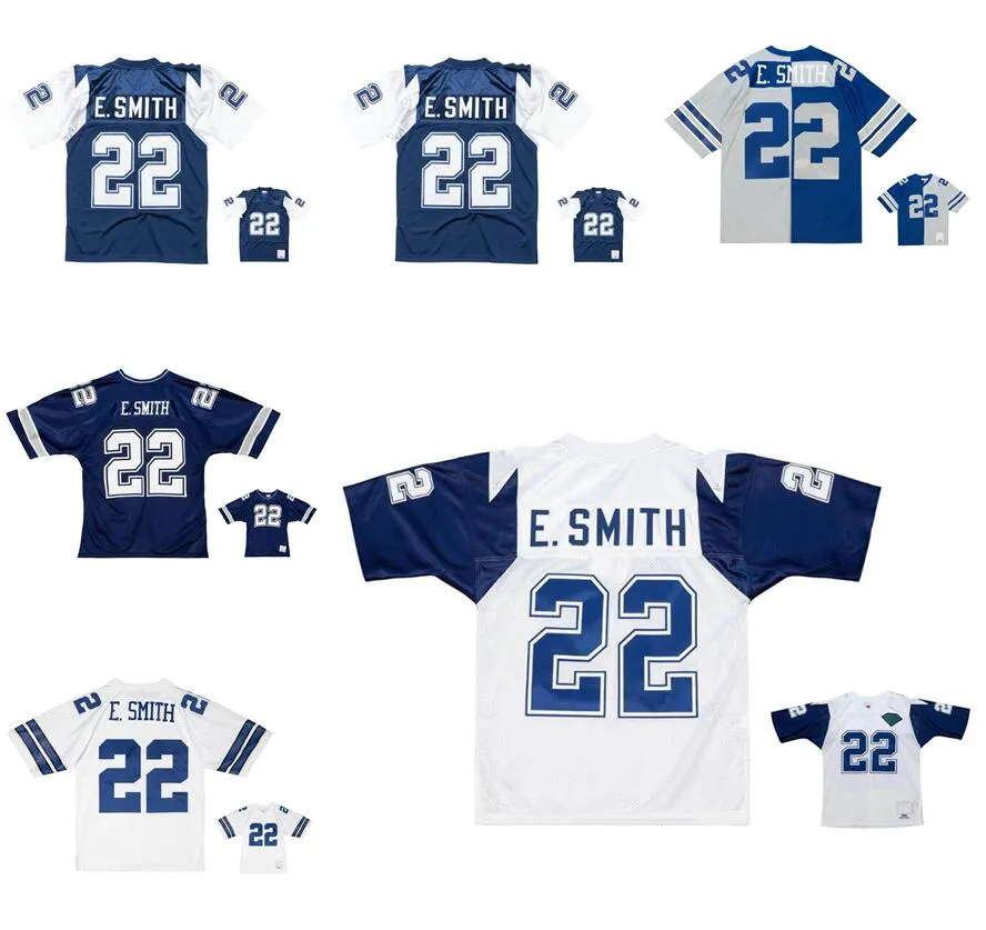 Zszyte koszulki piłkarskie 22 Emmitt Smith 1992 94 96 75th Mesh Legacy Emerytowany retro koszulki Mężczyzn Kobiet młodzież S-6xl