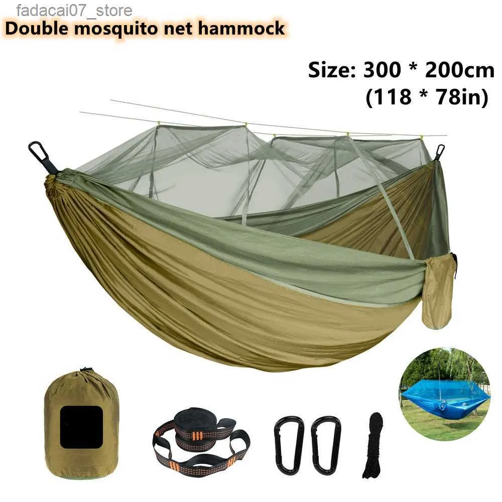 Hamacs camping loisirs Double moustique net hamac portable jardin extérieur voyage sommeil hamac swing voyage naturel rurgingq