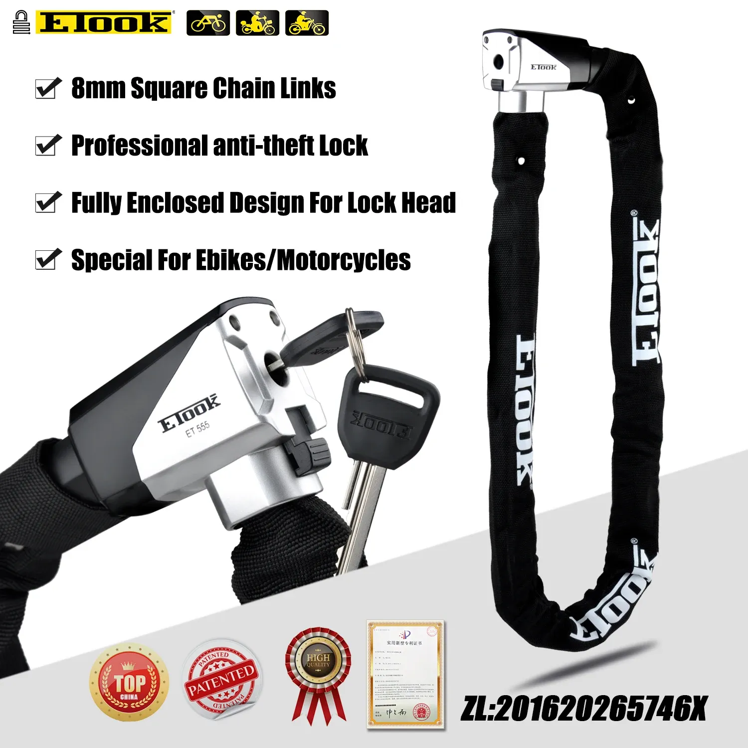 Etook Antious Bicycle Lock Scooter Lock High Security Bike Lock для MTB Road Bike Heavy Duty Chain Lock для велосипеда с ключом