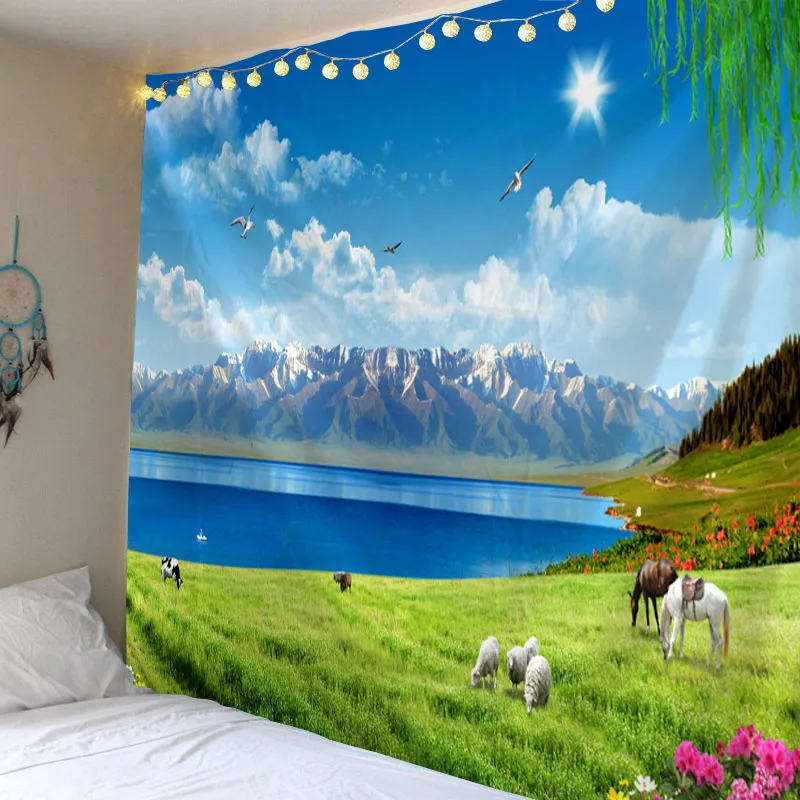 Bergslandskap tapestry glödande psykedelisk vägg hängande anime varg tapestry boho heminredning konst väggduk tyg stor storlek
