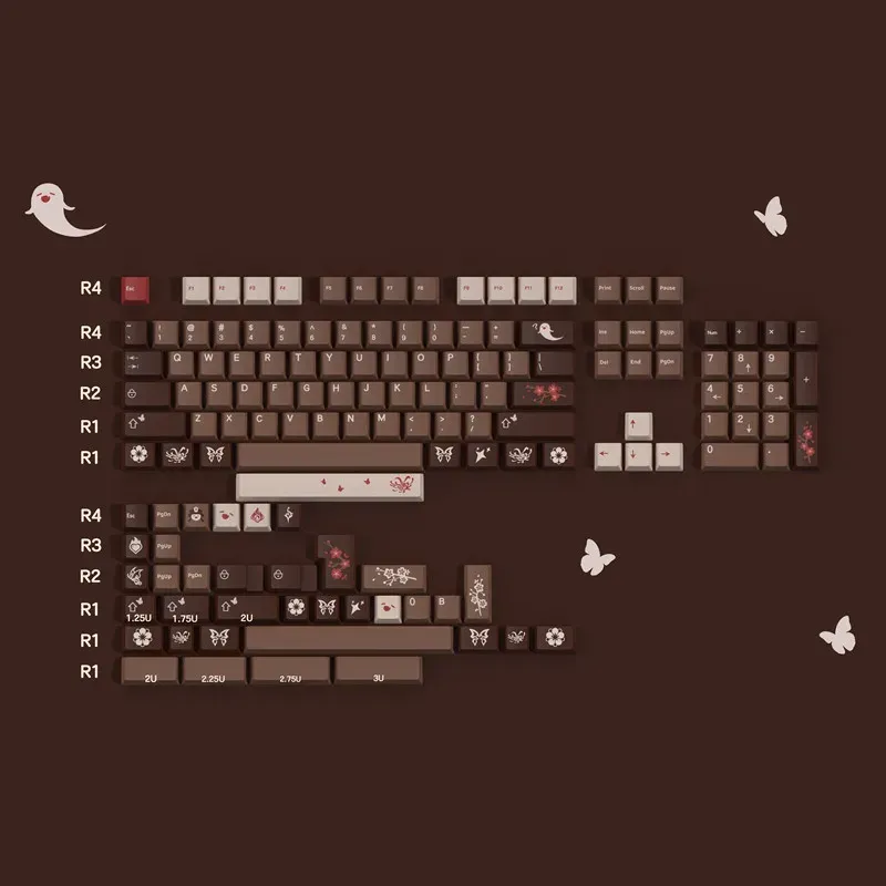 アクセサリーGenshin Hutao Chocolate Keycaps PBT Cherry Profile Dye Sublimation 140キー61 /68 /84 mxスイッチメカニカルキーボード