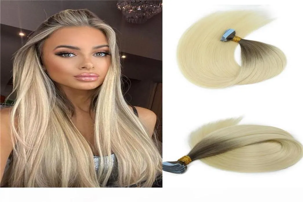 Najwyższa jakość dziewicza taśma rosyjska w przedłużeniach włosów Ombre blond ludzkie włosy skóra skóra wątwa niewidoczna taśma na przedłużanie włosów 100G 46999620