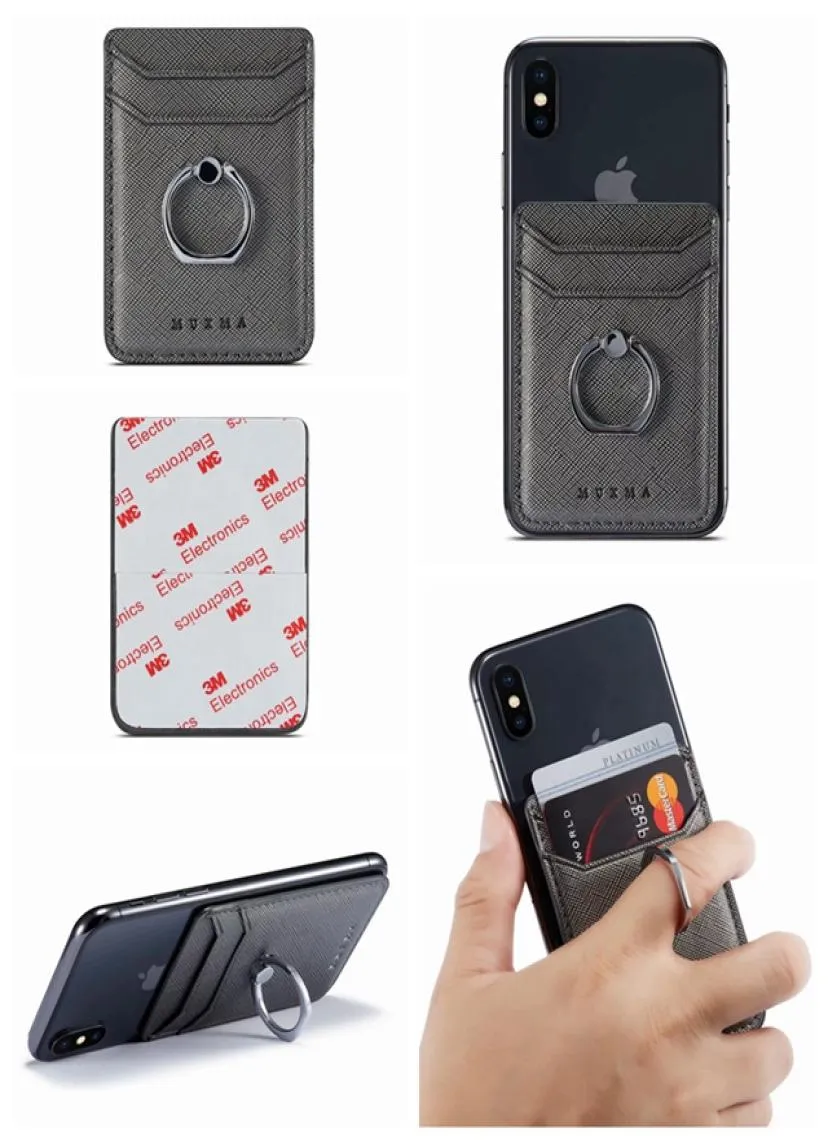 Slot per la scheda telefonica della staffa per anello di dito in metallo universale in pelle adesiva da 3 m per iPhone XS XR Note10 Stick on Cash ID Credit Card H2897140