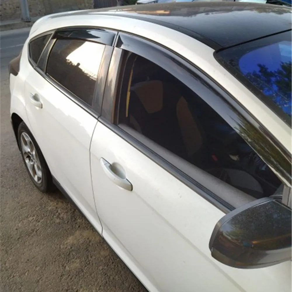 OEMM Set Of 4 Wind Deflectors For FORD FOCUS MK3 5 door HATCHBACK 2011 2012 2013 2014 2015 2016 2017 2018 In-Channel Acrylic Side Window Visors-Smoke Tinted Rain Guards Reflectors