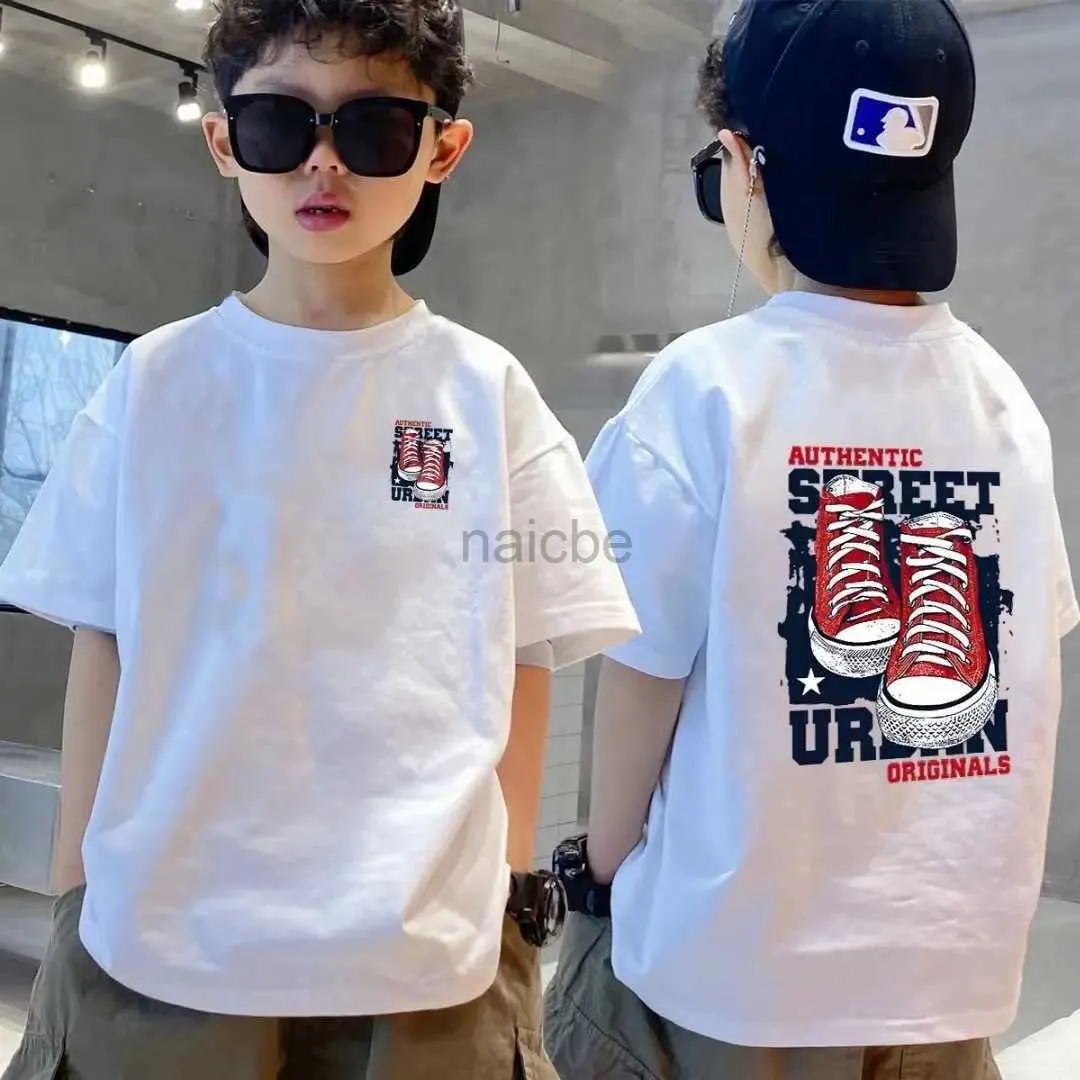 T-shirts Summer Streetwear 100% Cotton Boys T-shirt Cool Graffiti Print Girls Tees Short Sleeve Children Tops High Quality Kids Clothes 240410