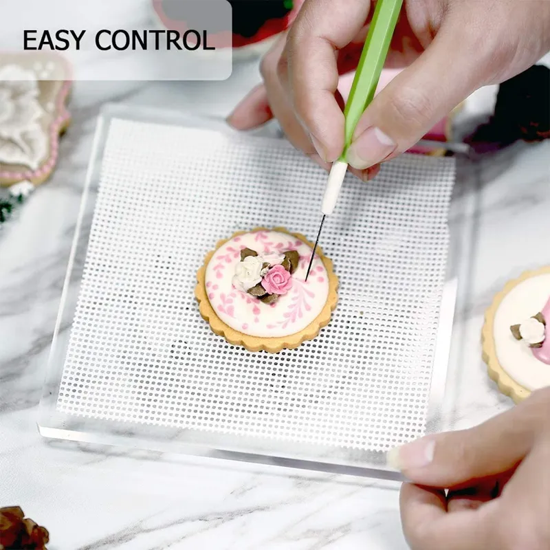 Acrylic Square Cookie Decorating Turntable Cookie Stencils Holder Cookie Sugar Turntable Swivel for Royal Icing(5.9In)