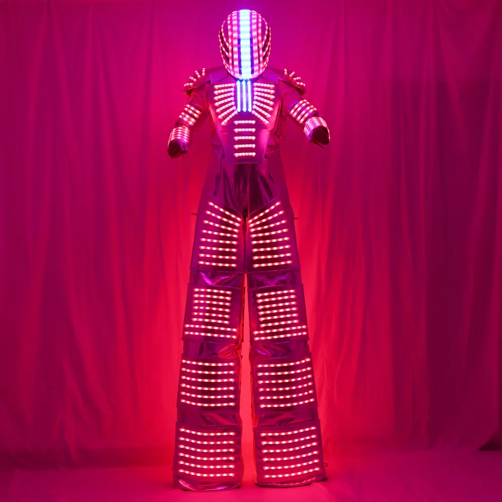 Traje Led Robot Costume Led Clothes Stilts Walker Costume Led Suit Costume Hjälm Laserhandskar CO2 Gun Jet Machine