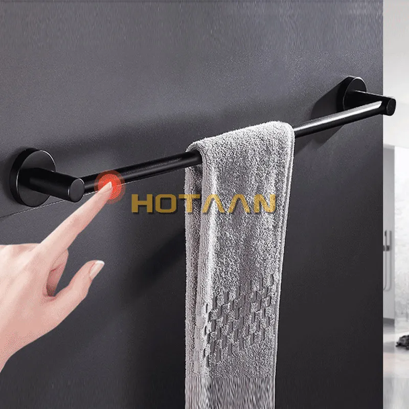 HOTAAN Modern Style Modern Matte Black Wall Montado com toalha única barra de toalheiro Toçador de toalha Prateleira Acessórios para o banheiro Suporte