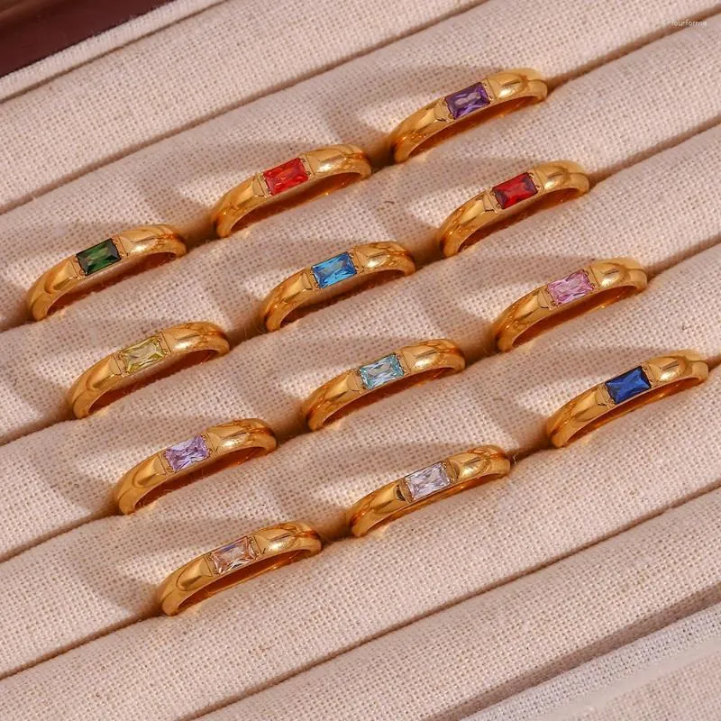 Klusterringar 18k guldpläterad glänsande 12 färger födelse sten ring rostfritt stål zirkon zodiak konstellation för kvinnor