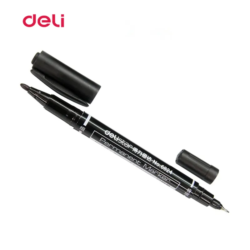 Deli 3PCS Colored double pointe 0,5 / 1 mm Fast Dry Sign Marker Penns CD Fabric Metal Mark Quality Fineliner Paiting Drawing