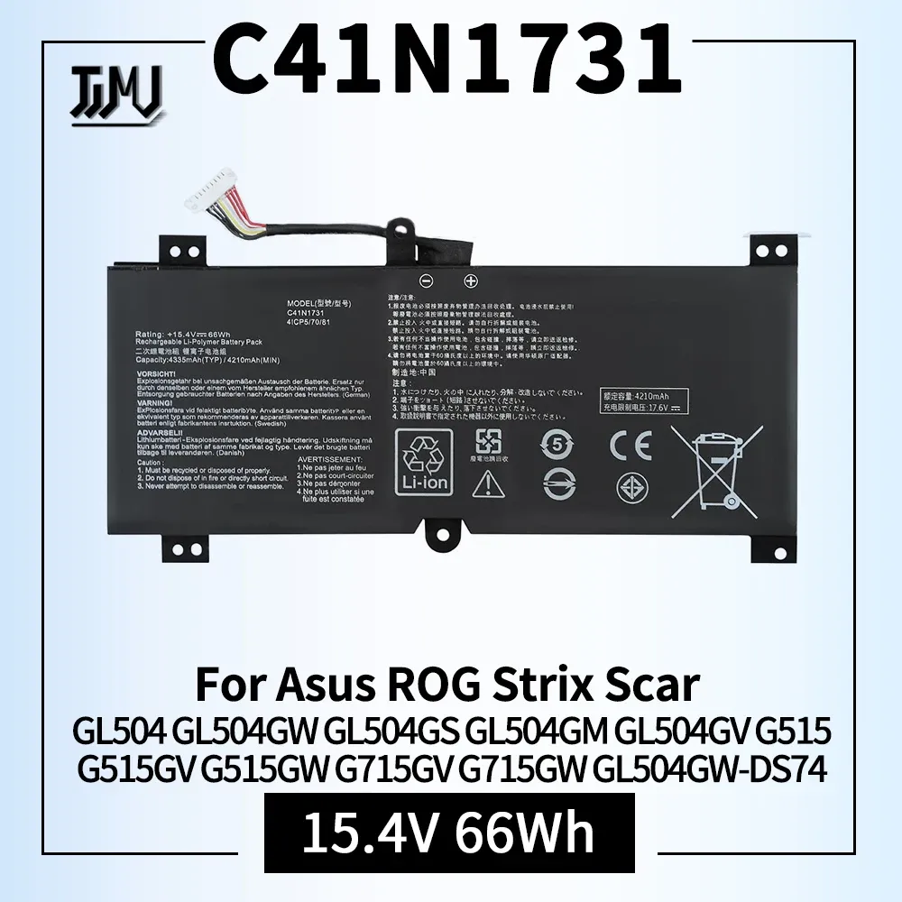 Batterie C41N1731 Laptop Sostituzione della batteria per Asus Rog Strix Scar II GL504 GL504GW GL504GS GL504GM GL504GV G515 G515GV G515GW G715GV