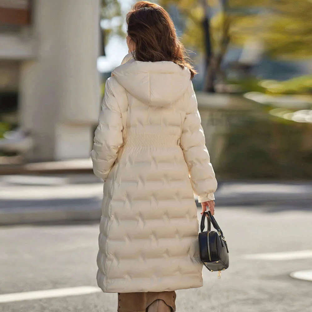 Beige Women in Winter 2023, Nuovo stile per gli studenti delle scuole medie, calore e stringenza della vita, esame d'arte in stile occidentale lungo la giacca