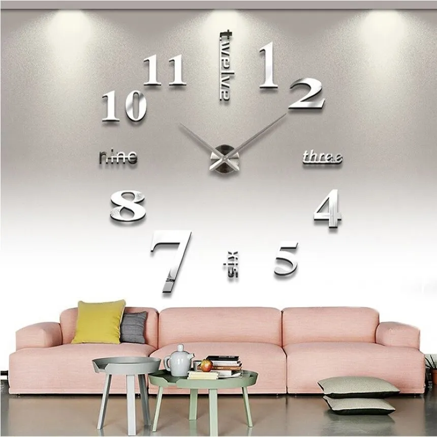 3D DIY Acrylic Miroir Wall Stickers Clock Watch Clocks Quartz Modern Reloj de Pled Home Decoration291b