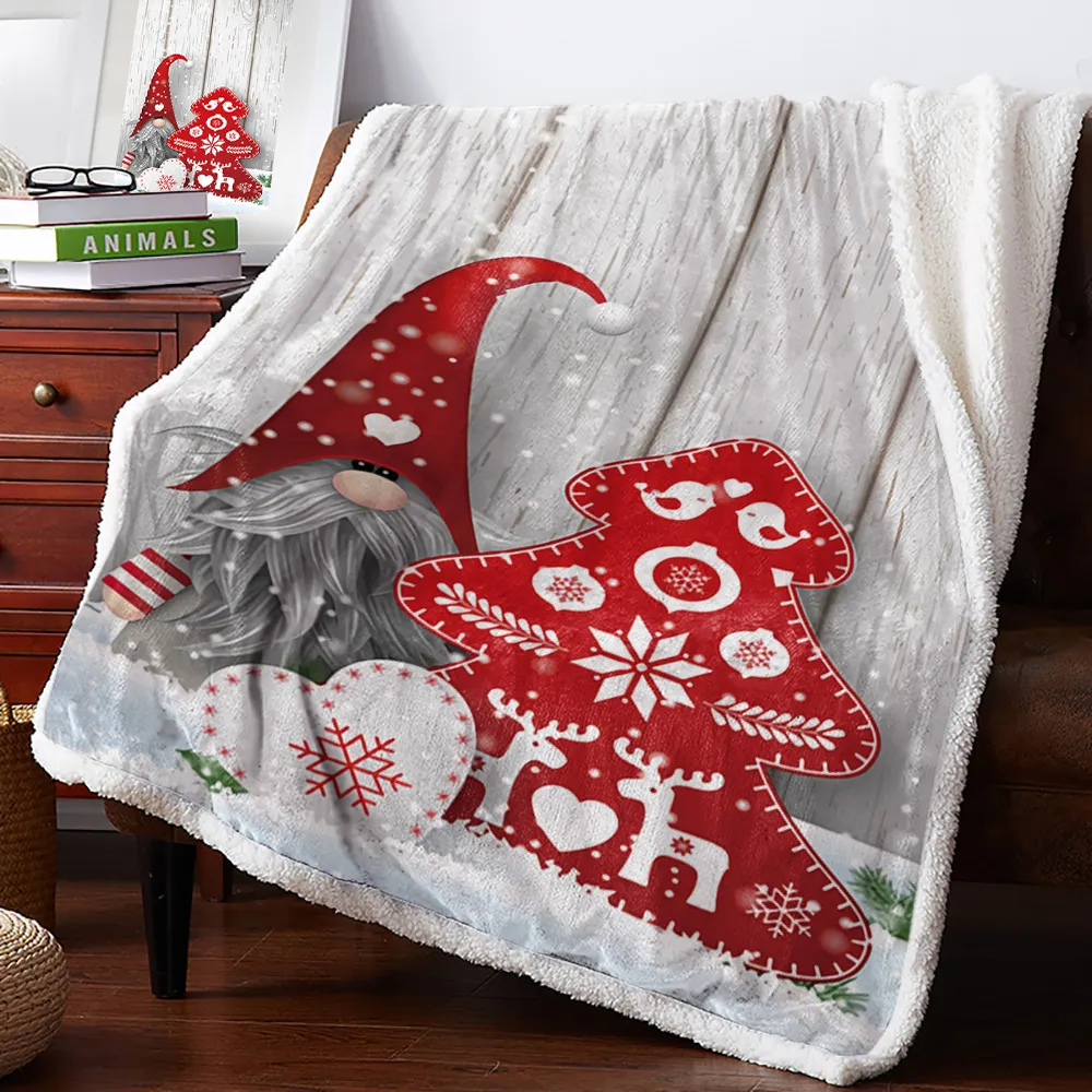 DHgate Christmas Gnome Wood Grain Snow Throw Blanket Bedspread Coverlet Soft Warm Fleece Blanket Christmas Decor Blankets for Beds Home Garden