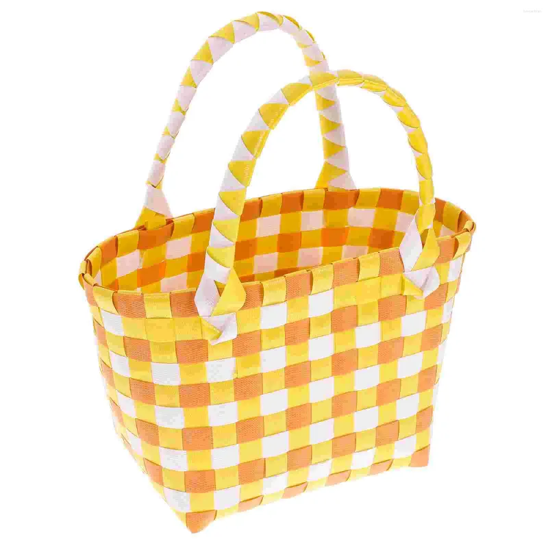 Storage Bags Woven Hand Basket Outdoor Baskets Rustic Plastic Handle Small Beach Novelty Food Bag Vegetable Container