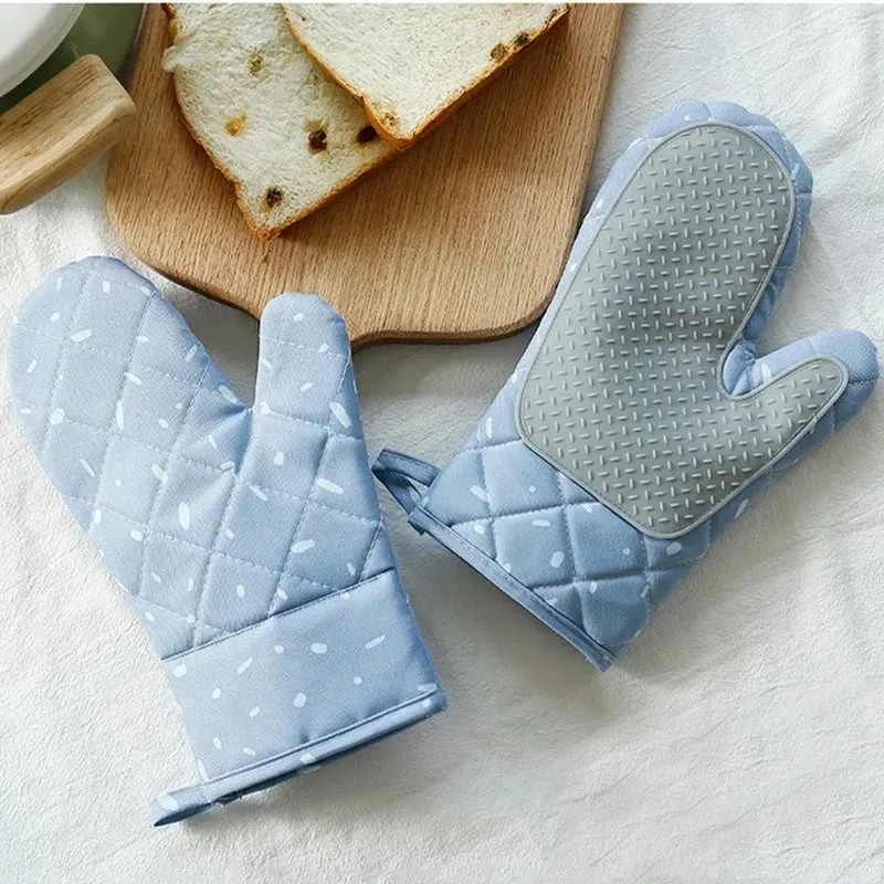 Microwave Glove Houshold Non-slip Cotton BBQ Oven Mitts Baking Gloves Heat Resistant Kitchen Potholders Silicone Oven Mitts