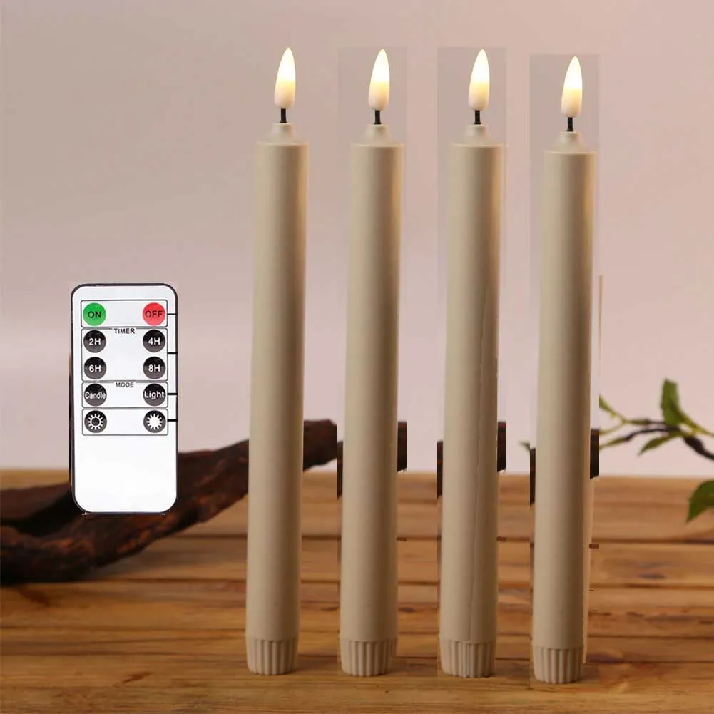 Pack of 4 or 6 Pieces Remote Control Battery Operated Decorative Wedding Candles,25.5 cm/10 inch Long Votive Taper Candle Light