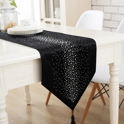 Luxury Europe Rhinestone Runner, Table Runner, Desk, Bed Mat, Velvet, Blue, Home Room Decor, FG523, Wholesale