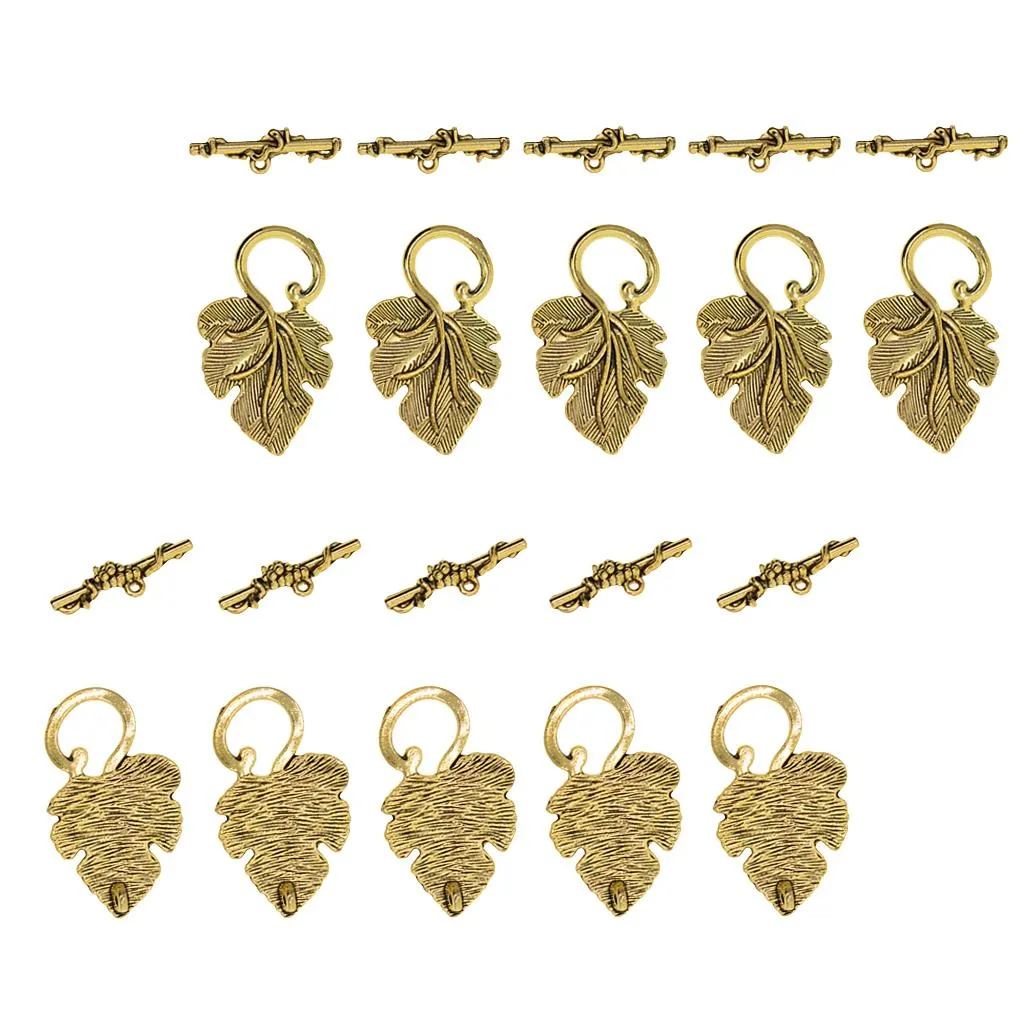 10 Sets Retro Bronze Color Leaf Fastener Bracelet Toggle Clasp for Jewelry Making diy Bulk Necklace Connectors