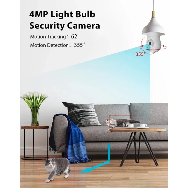 4MP Bulb Security Camera 2.4GHz 360° 2K Security Cameras WiFi Outdoor Full Color Motion Detection Compatible with Alexa Proy