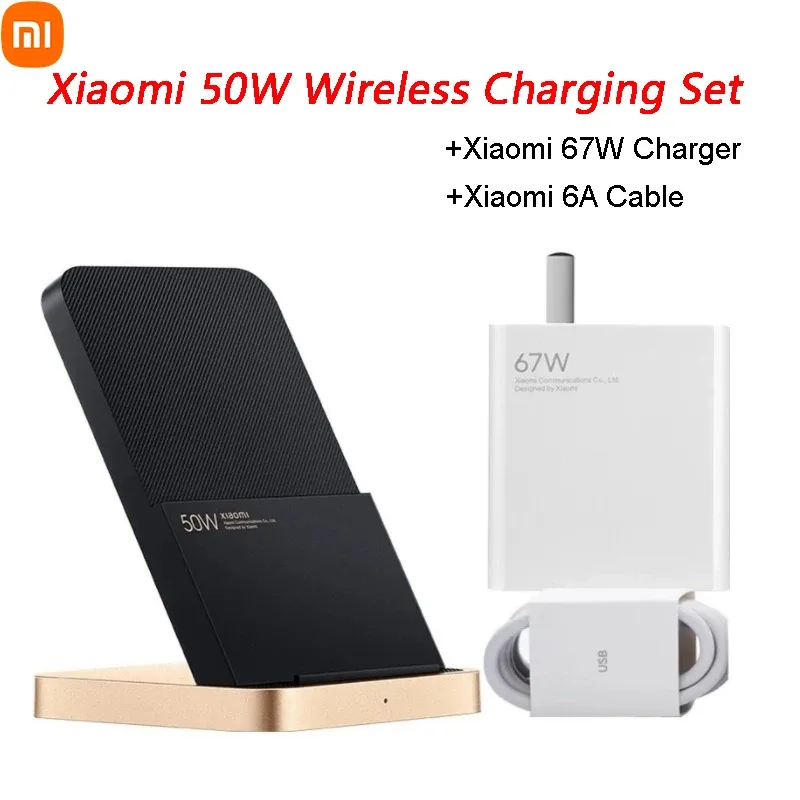 Chargers Xiaomi 50W Chargeur sans fil refroidissement à air vertical avec chargeur 67W 6A Câble Typec Fonde rapide pour Xiaomi 11/12 Pro pour iPhone