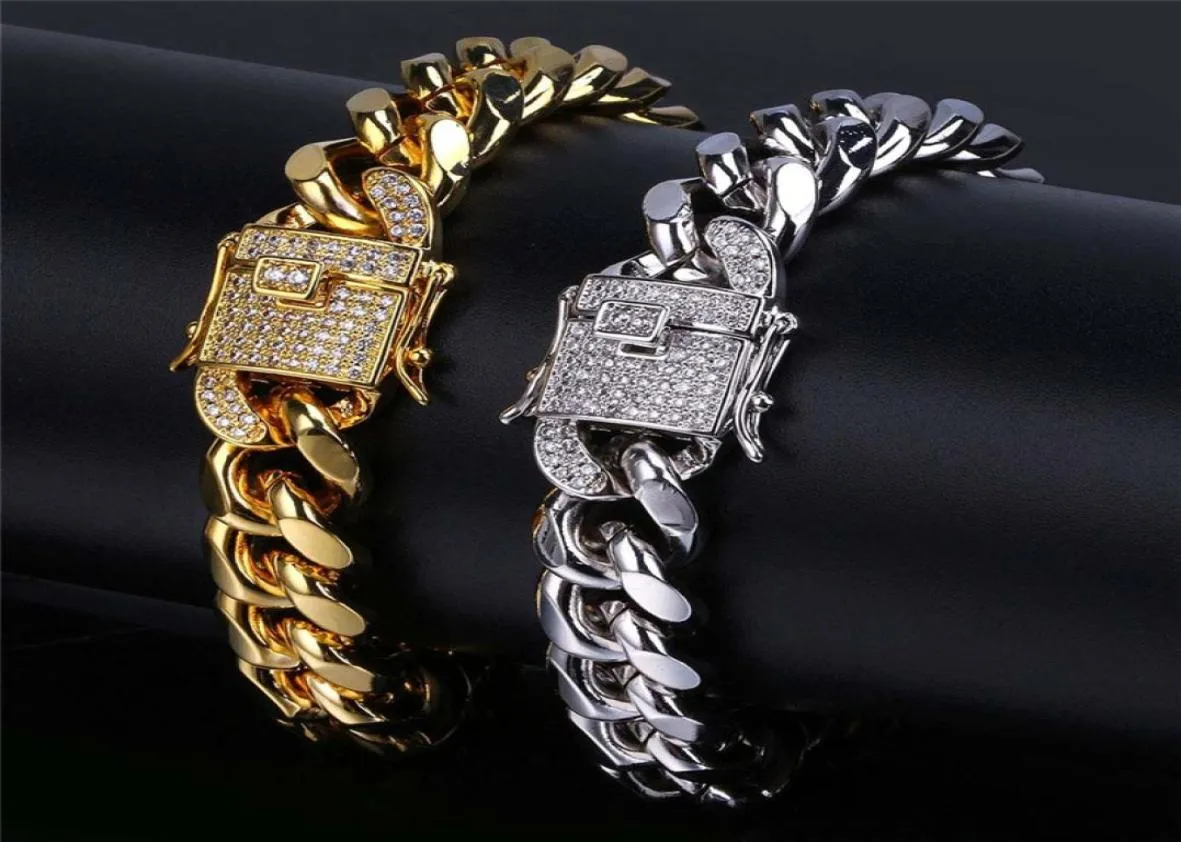 Klassisches Goldarmband Designer Kubaner Verknüpfungskette Herren Armband Silber Armbänder Schmuck 12mm Kupferweiß AAA Kubikzirkonia Charme 5270830